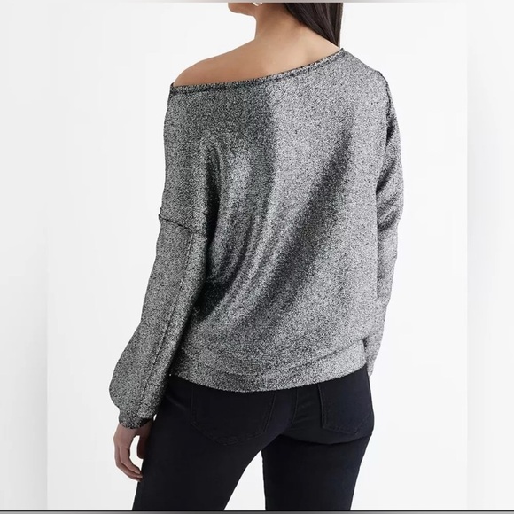 EXPRESS Relaxed Shine Off The Shoulder
Fleece Sweatshirt - Picture 2 of 6